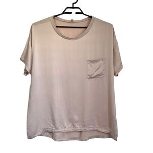 Lunya Womens Washable 100% Silk Pocket Tee Top Sleep Shirt Sz XS/S Pink Oversize